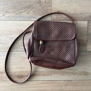 Del Mano Woven Faux Leather Brown Crossbody Bag Vintage Boho 90s